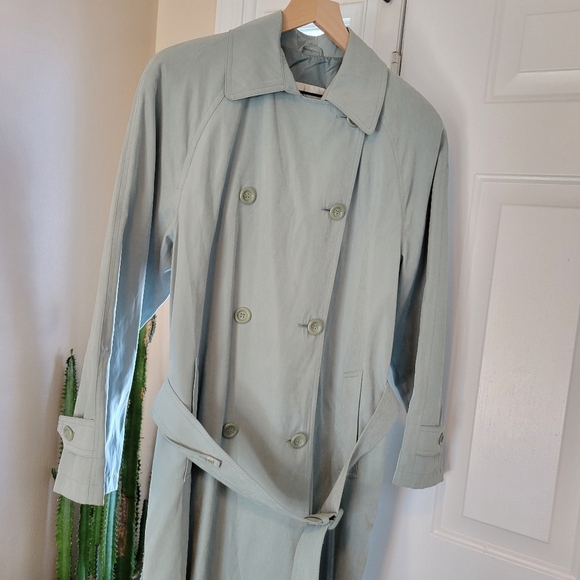 London Fog Mint Green Soft Longsleeve Belted Business Trench Coat, Size‎ 12P - Picture 3 of 12